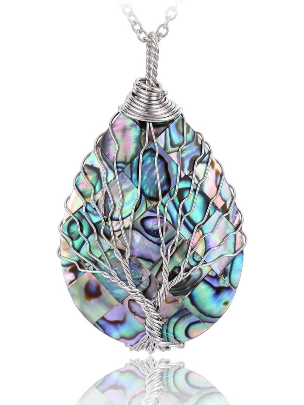 Handmade Abalone Shell Tree of Life Pendant Necklace - Unique Fashion Jewelry